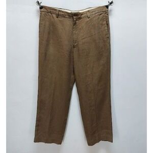 Banana Republic Linen Trousers Men's Straight Leg Brown Pants 38x29 Brown Casual